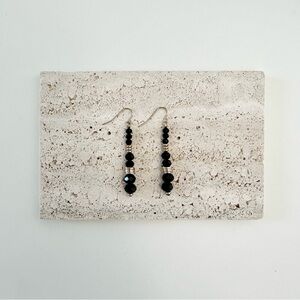 4/$15 Gold Tone Black Glass Beaded Dangling Earrings